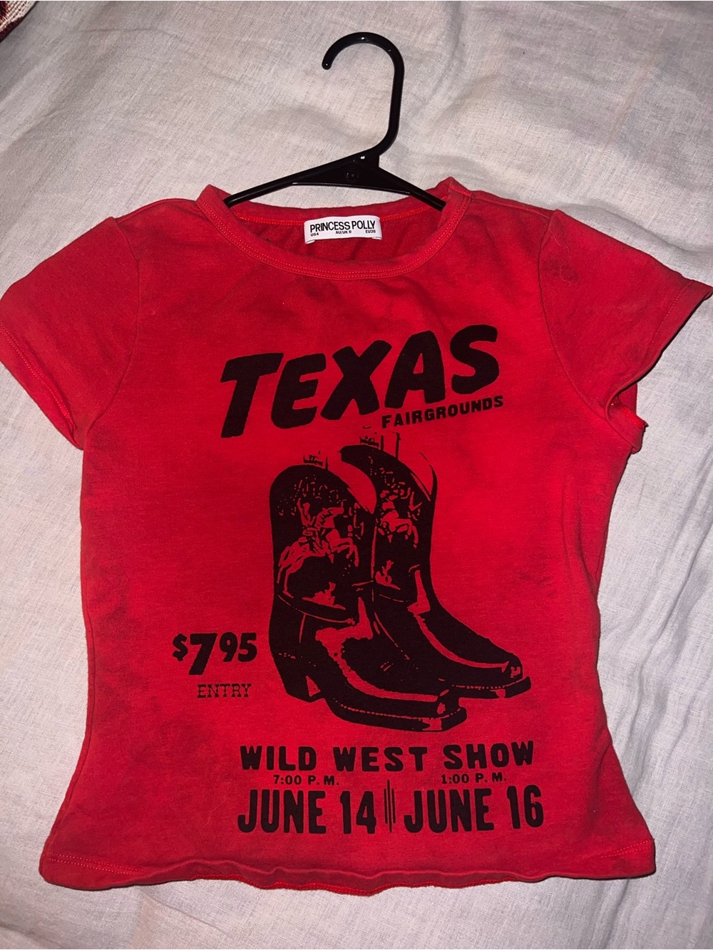 Princess Polly Red Texas Graphic Tee with Black Print